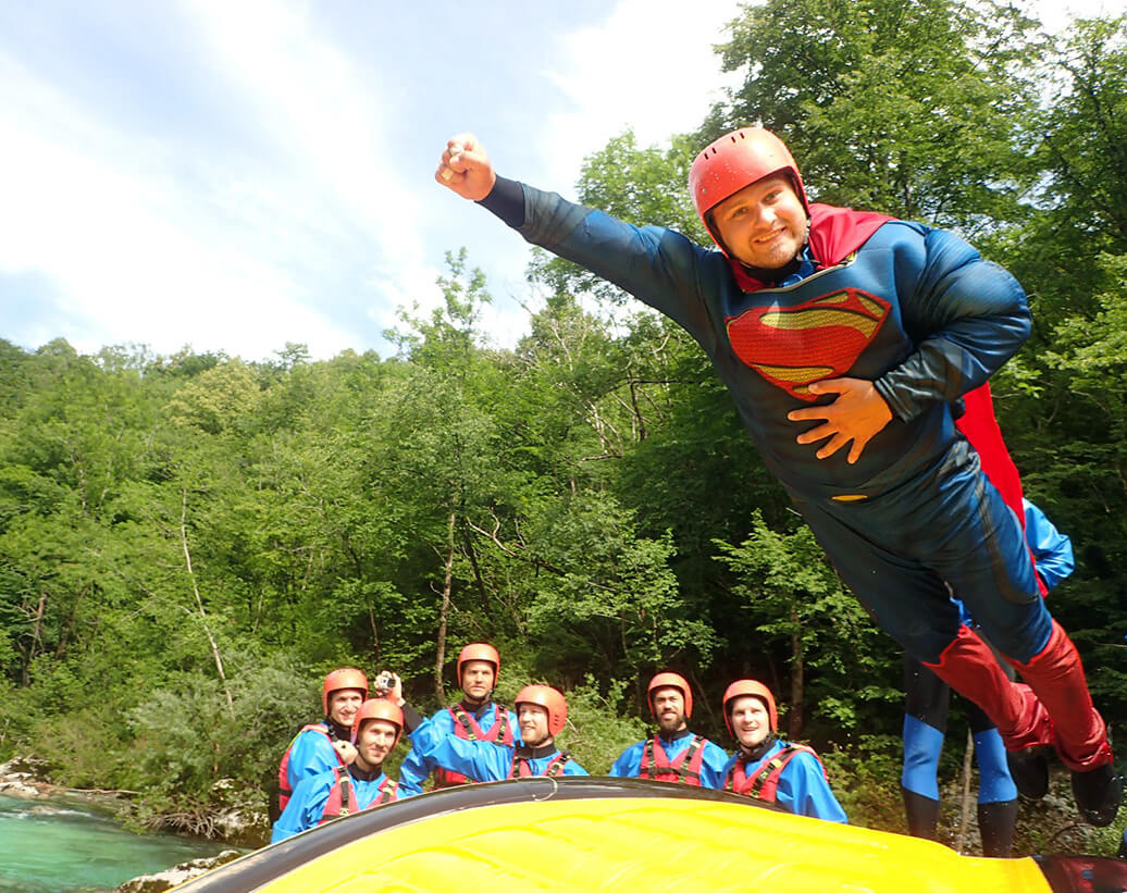 Legénybúcsú rafting túra, Bovec, Soča folyó, Szlovénia